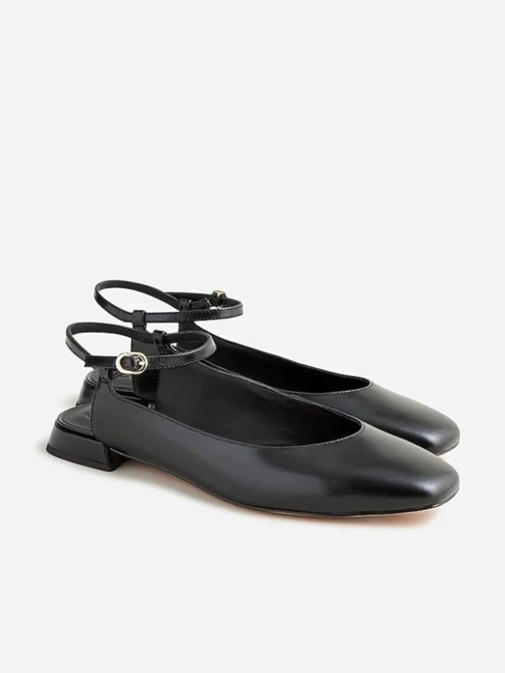 J. Crew Square Toe Ankle-Strap Leather Flats In Black  Size 7